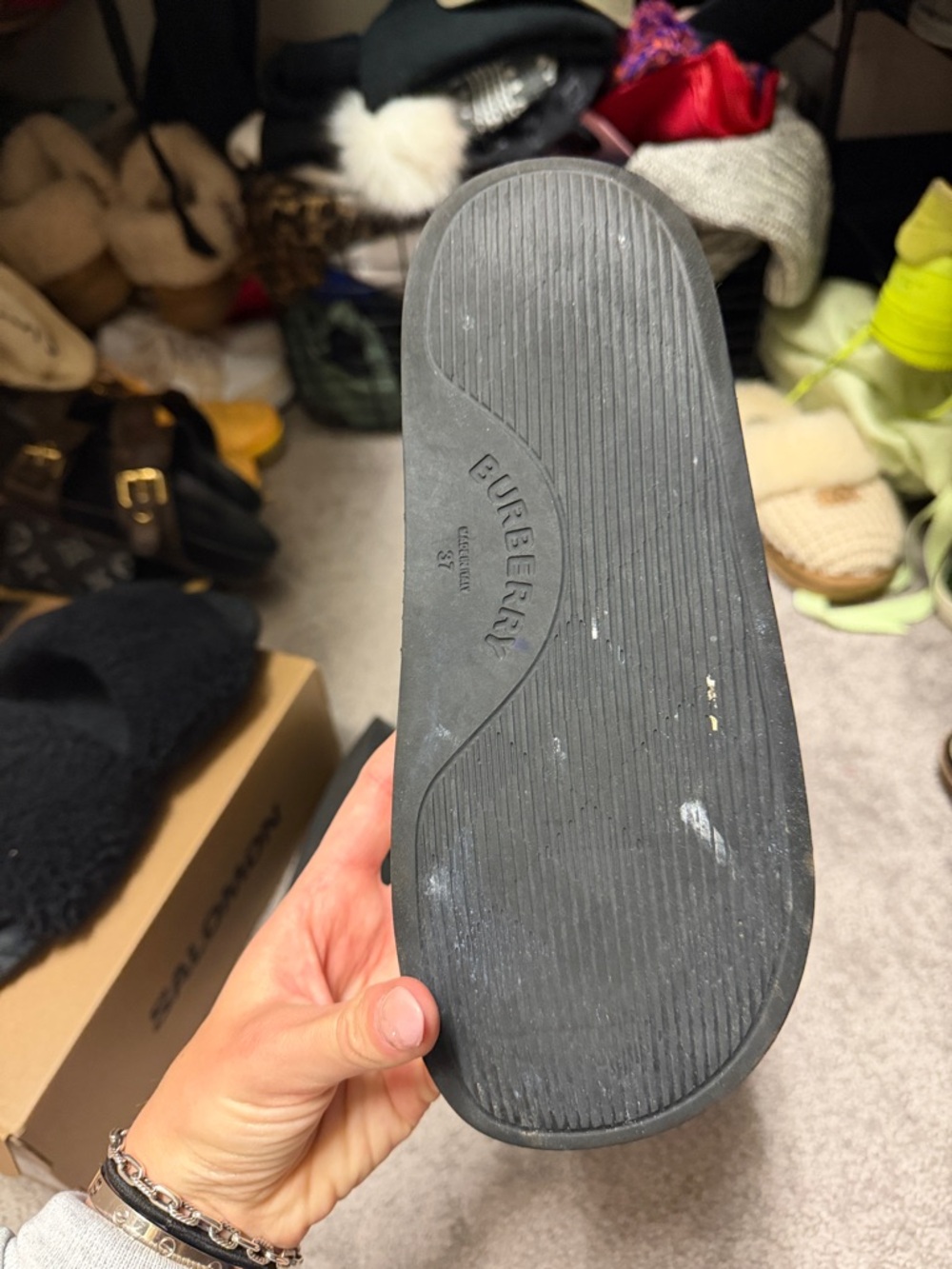 Burberry Black Slide Sandals with White Logo - Picture 5 of 5